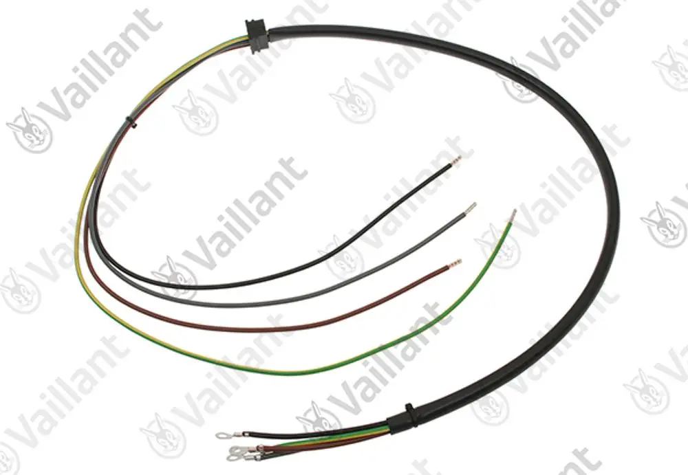 Kabelbaum von Vaillant mit mehreren farbigen Drähten, die zu einem Stecker führen. Die Kabel sind für elektrische Verbindungen konzipiert.
